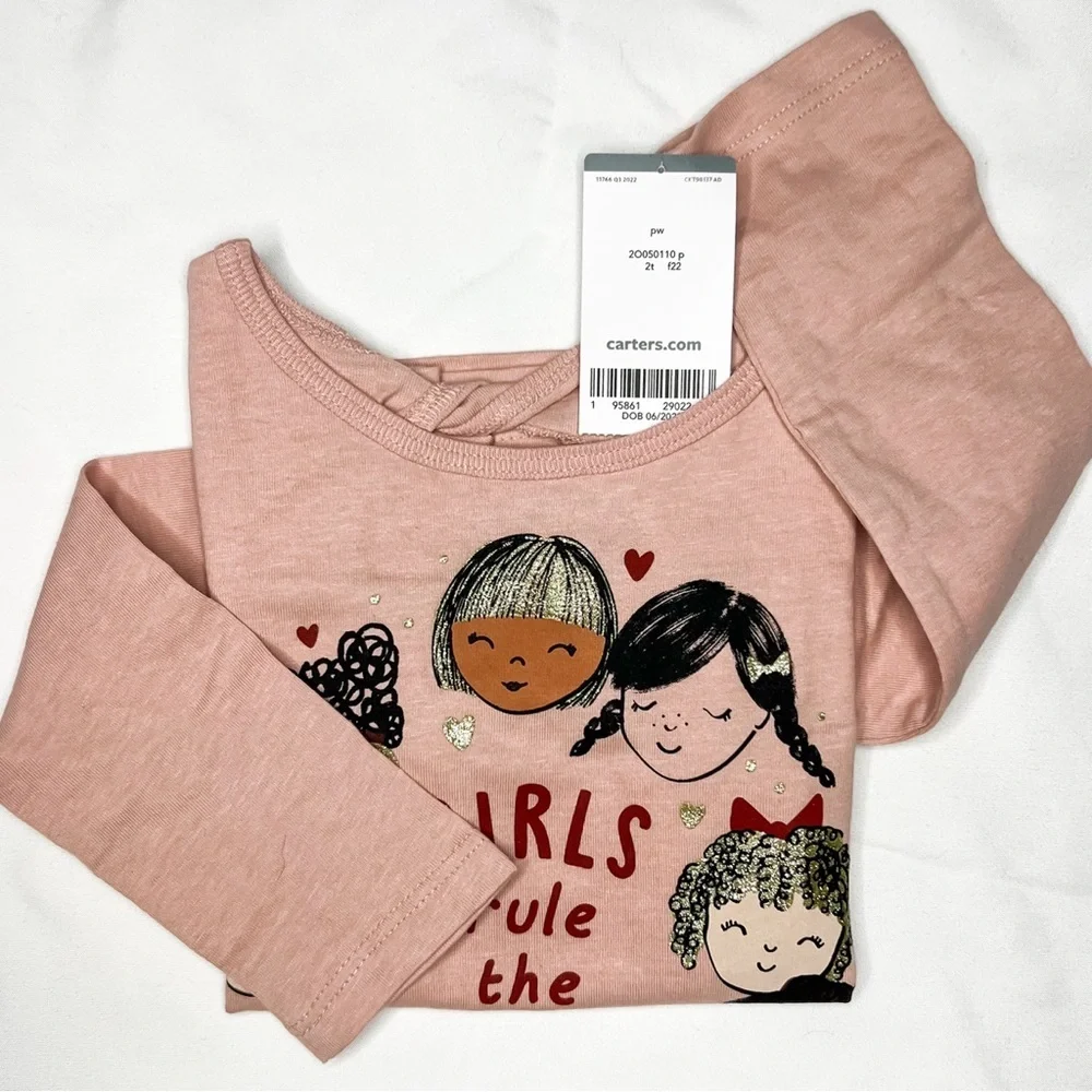 Carter's Toddler Girls “Rule The World” Long Sleeve Jersey T-Shirt, Size 2T